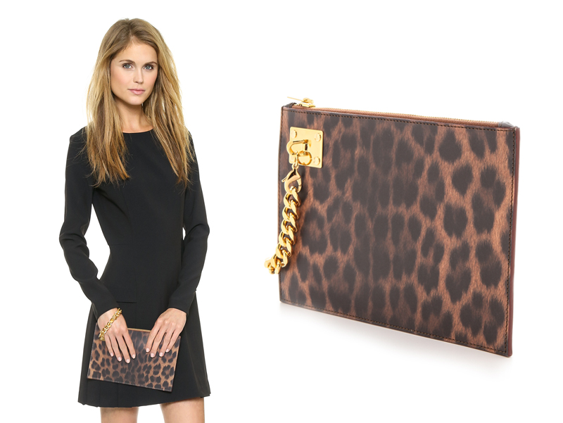 sophie hulme large zip pouch with chain leopard clutch
