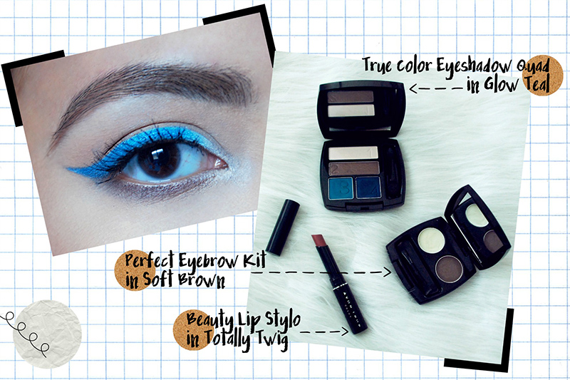 Avon Summer Makeup - blue ombre eyeliner, brow kit, nude lipstick